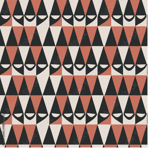 Geometric Faces Pattern in Black, Orange, and Cream Colors