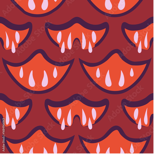 Playful dripping lips pattern on reddish background for Halloween decor and creative design