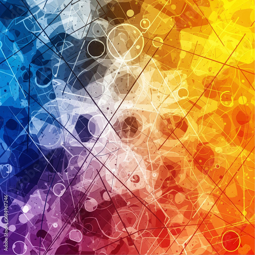 Vibrant, colorful geometric shapes and patterns create a seamless, abstract background with a bright, artistic feel