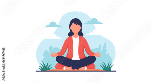 Woman meditating outdoors in a peaceful setting, representing mindfulness, relaxation, and mental wellness. Ideal for health, lifestyle, or spiritual content.
