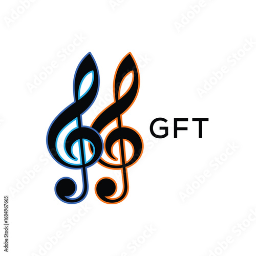 GFT Music Company logo. GFT Creative Treble Clef Icon and business. GFT best icon Entertainment Branding.

