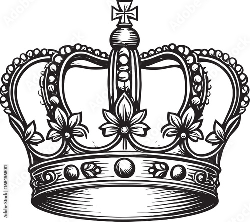 Elegant Royal Crown Vector Illustration for Majestic Designs and Creative Projects with Detailed Line Work and Classic Symbolism