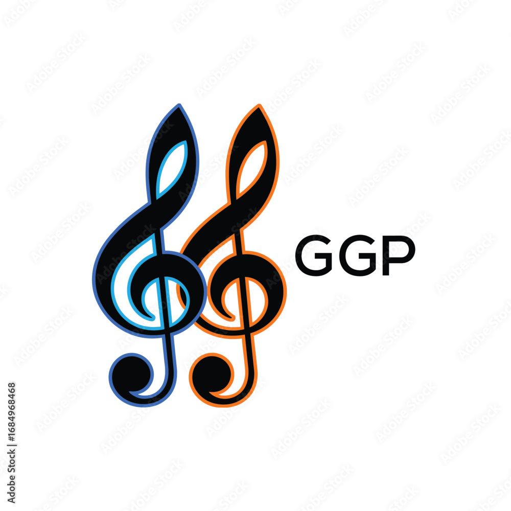 Naklejka premium GGP Music Company logo. GGP Creative Treble Clef Icon and business. GGP best icon Entertainment Branding. 