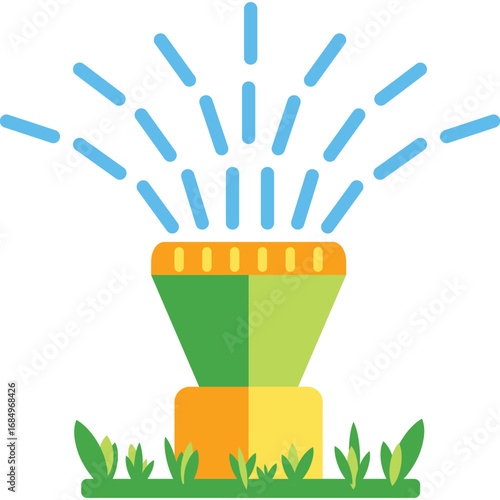 Garden Water Sprinkler Vector Flat Illustration