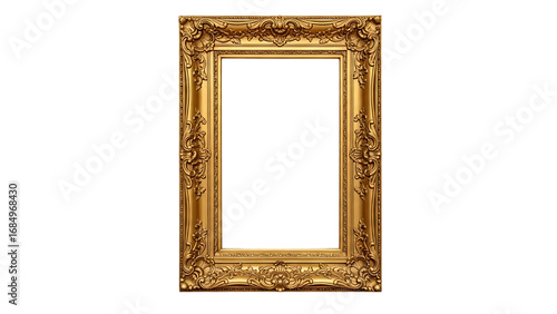Ornate gold baroque picture frame with black background