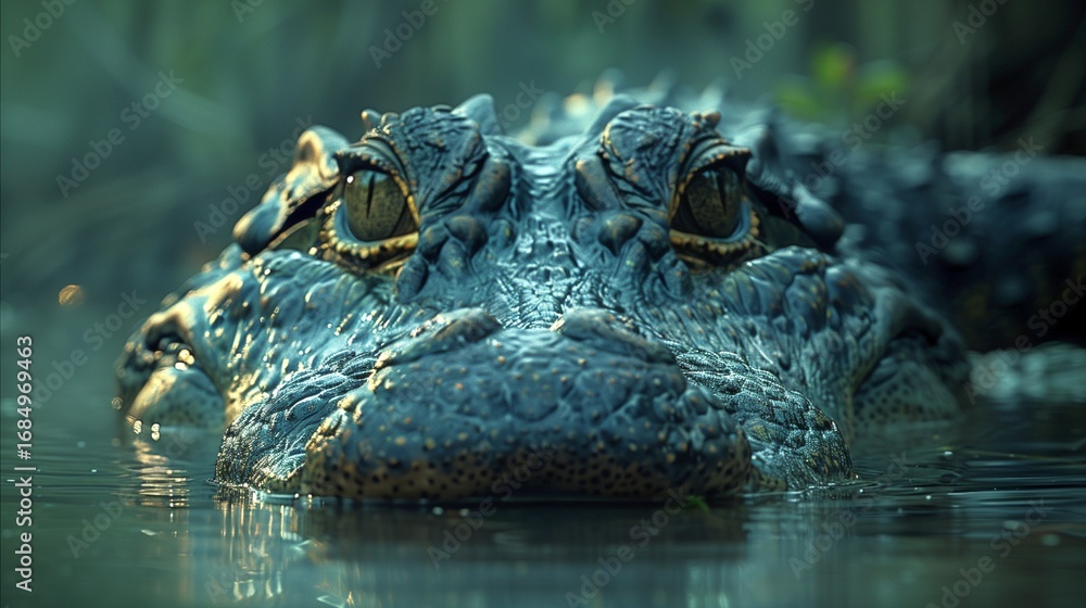 Fototapeta premium Majestic Crocodile Emerging from Calm Waters with Intimidating Gaze