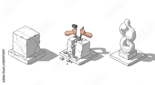 Stone Carving Process from Rough Block to Elegant Sculpture Art Creation Evolution Progress Abstract Design
