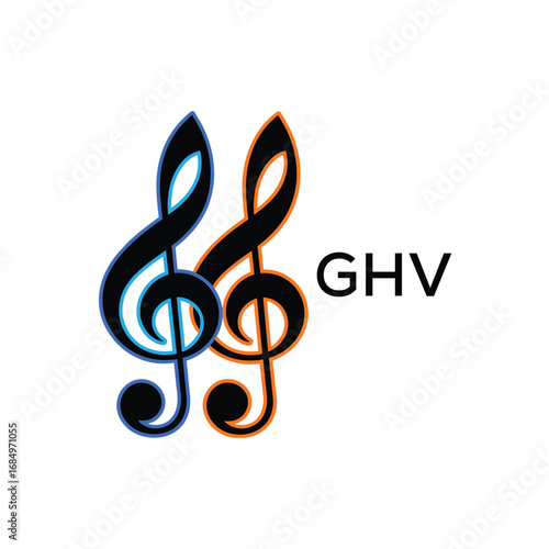 GHV Music Company logo. GHV Creative Treble Clef Icon and business. GHV best icon Entertainment Branding.
