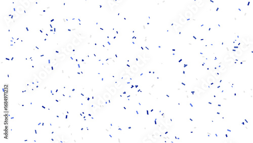 Small blue confetti scattered across a clean white background, creating a festive and celebratory feel.