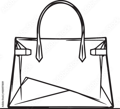 Fashionable Handbag Sketch Illustration Minimalist Design for Fashion Bloggers and Designers Black and White Graphic Style
