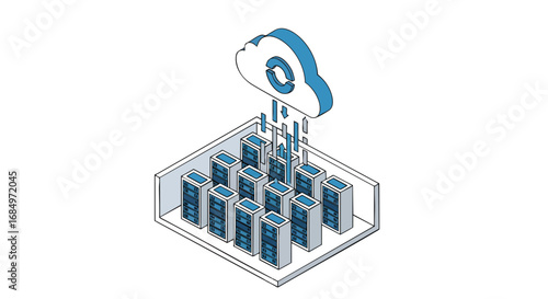 Isometric cloud computing data servers network concept illustration Cloud Data Center Storage Hosting Technology Digital
