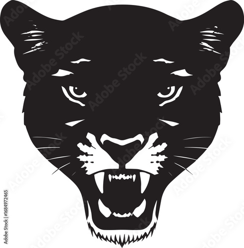 Ferocious Black Panther Roaring Graphic Illustration Aggressive Feline Predator Wild Animal Vector Design Isolated on White Background
