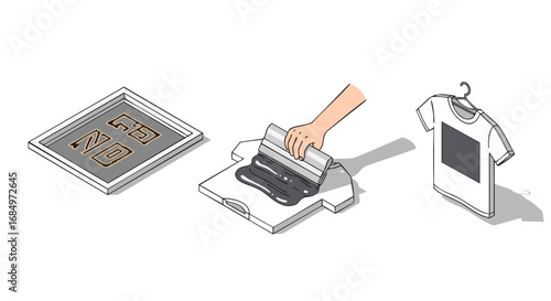 Screen printing t-shirt production process isometric vector illustration print tshirt textile craft apparel graphic ink design