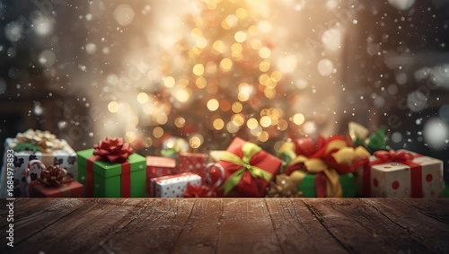Christmas tree with gifts and presents decorated for the holiday season