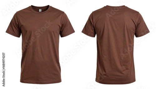 Front and back view of a plain brown t-shirt