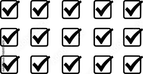 Ten black check marks inside square boxes in a simple graphic design silhouette
