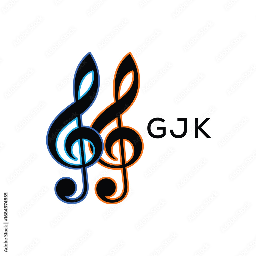 Naklejka premium GJK Music Company logo. GJK Creative Treble Clef Icon and business. GJK best icon Entertainment Branding. 