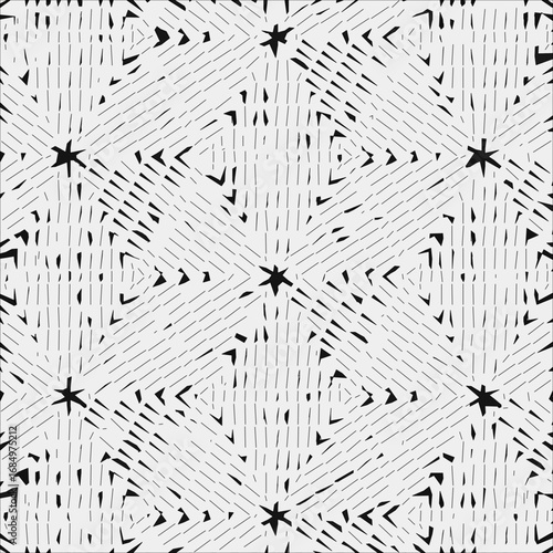 Black and white lines seamless pattern with stars vector print