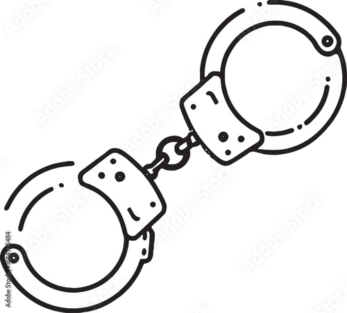 Handcuffs Illustration in Black and White Representing Law Enforcement and Justice System with a Classic Design and Criminal Investigation Concept