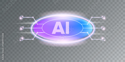 Artificial intelligence chipset on ultraviolet board in futuristic neon cyber punk concept technology artwork for web, banner, card, cover. Vector AI chip logo design template