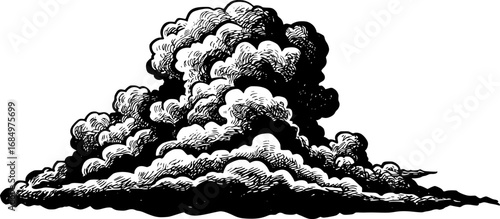 Stylized cumulus cloud formation silhouette with hand drawn outline and textured detail

