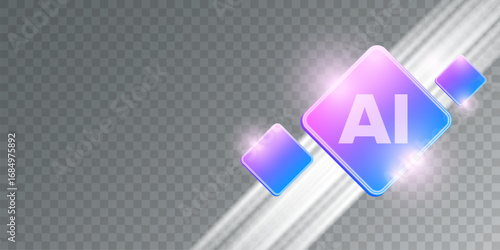 Artificial intelligence chipset on ultraviolet board in futuristic neon cyber punk concept technology artwork for web, banner, card, cover. Vector AI chip logo design template