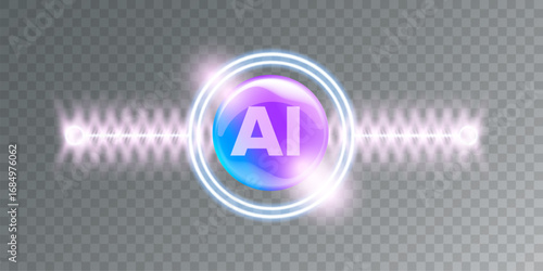 Artificial intelligence chipset on ultraviolet board in futuristic neon cyber punk concept technology artwork for web, banner, card, cover. Vector AI chip logo design template