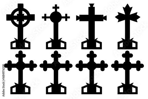 set of Christian cross black silhouette  vector,cross icon set