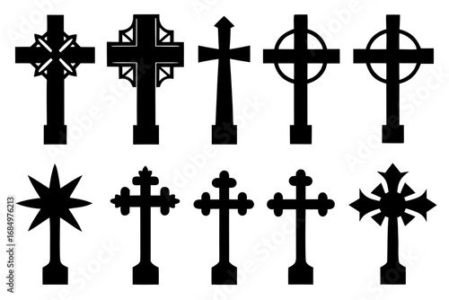 set of Christian cross black silhouette  vector,cross icon set