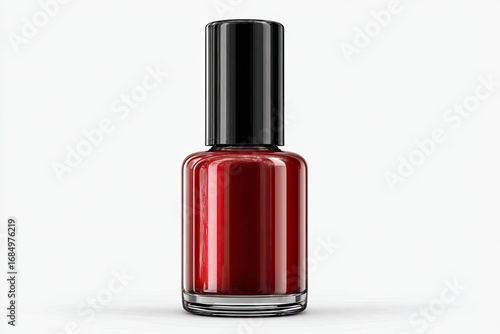 Red nail polish bottle, glossy finish
