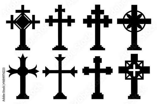 set of Christian cross black silhouette  vector,cross icon set