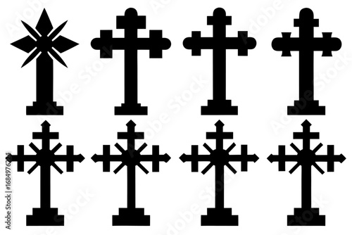 set of Christian cross black silhouette  vector,cross icon set