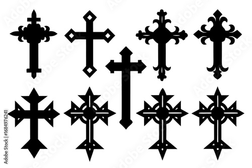 set of Christian cross black silhouette  vector,cross icon set