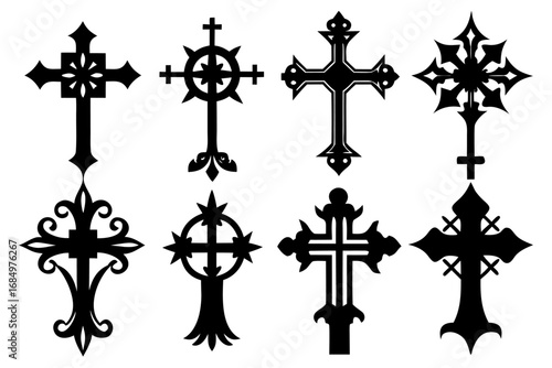 set of Christian cross black silhouette  vector,cross icon set
