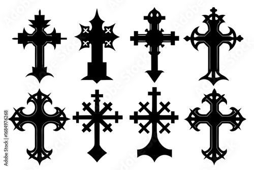 set of Christian cross black silhouette  vector,cross icon set