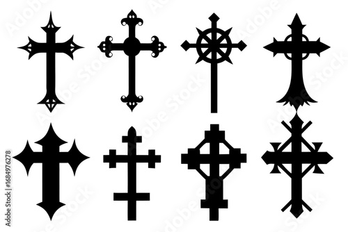 set of Christian cross black silhouette  vector,cross icon set