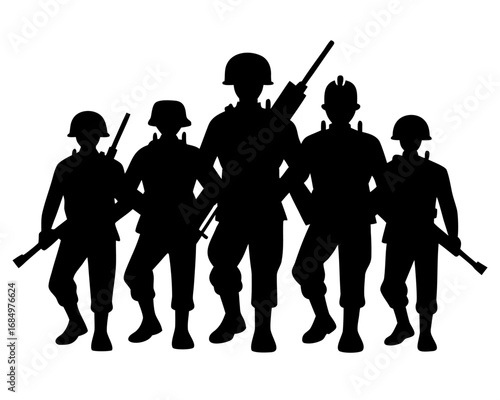 soldiers black silhouette vector,Military Men Vector 