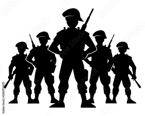 soldiers black silhouette vector,Military Men Vector 