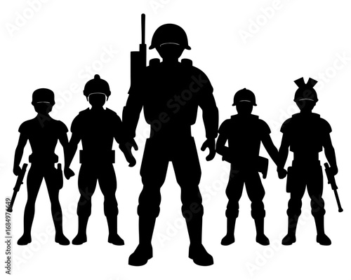 soldiers black silhouette vector,Military Men Vector 