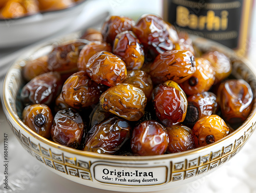 Clean macro photograph featuring Premium Barhi dates from Iraq golden brown soft and syrupy with a caramel like flavor high end gourmet food photography on a pure white isolated background elegant typ