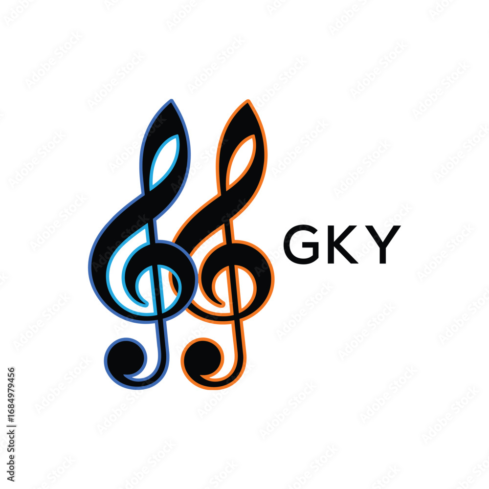 Naklejka premium GKY Music Company logo. GKY Creative Treble Clef Icon and business. GKY best icon Entertainment Branding. 