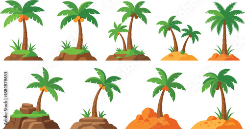Collection of Vector Illustrations of Palm Trees Tropical Island Paradise
