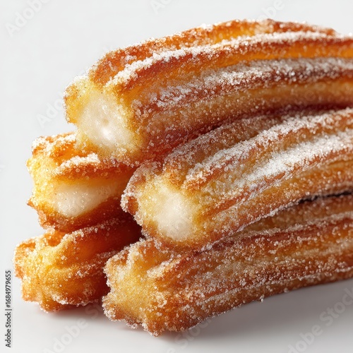 Stacked churros, sugared, filled