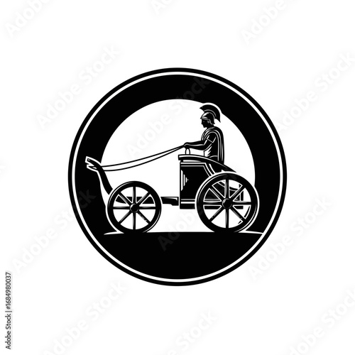 Roman chariot silhouette isolated on white background