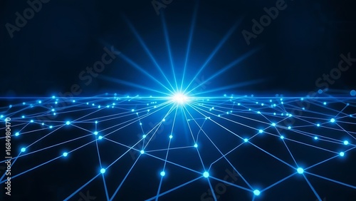 Abstract futuristic concept of a global digital network with glowing nodes and communication lines representing big data technology