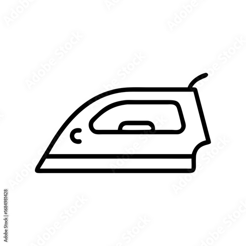 Minimal black outline icon of an electric iron, representing laundry tasks like pressing and wrinkle removal from clothes.
