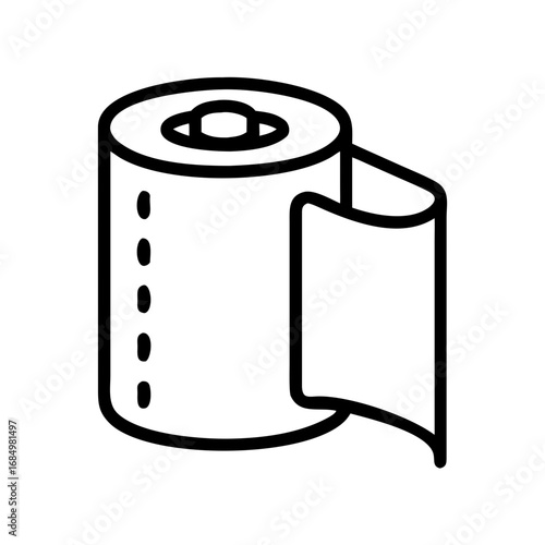 Minimalistic black outline icon of a toilet paper roll, representing bathroom supplies, hygiene, or tissue use.
