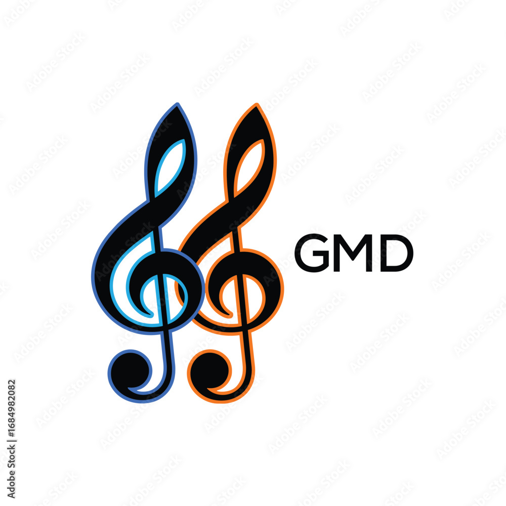 Naklejka premium GMD Music Company logo. GMD Creative Treble Clef Icon and business. GMD best icon Entertainment Branding. 