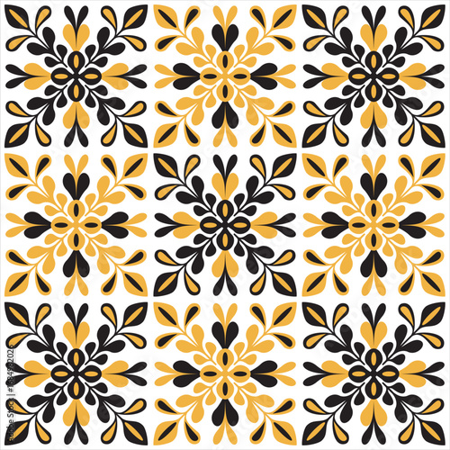 Vector ethnic floral beautiful yellow ornament. Elegant lines of royal floral ornament on white background.
