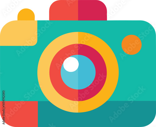 Retro camera with colorful lens and flash
